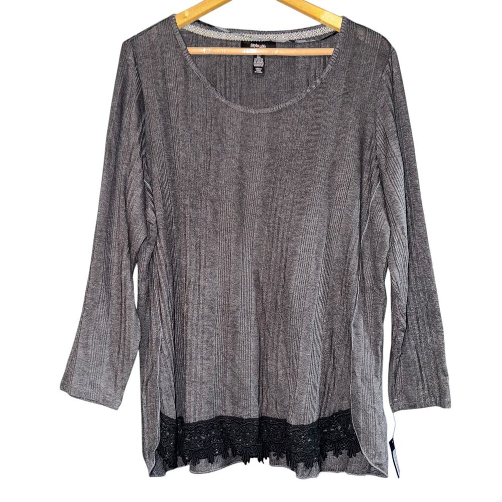 NWT Style & Co Ribbed Lace Trim Top Blouse Women's 2X Workwear Career Whimsygoth